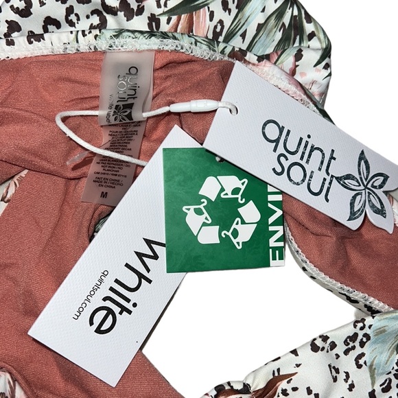NEW Quint Soul Floral Leopard Mid Rise Lilly Cinched Bikini Bottoms Womens Sz M - Picture 2 of 6